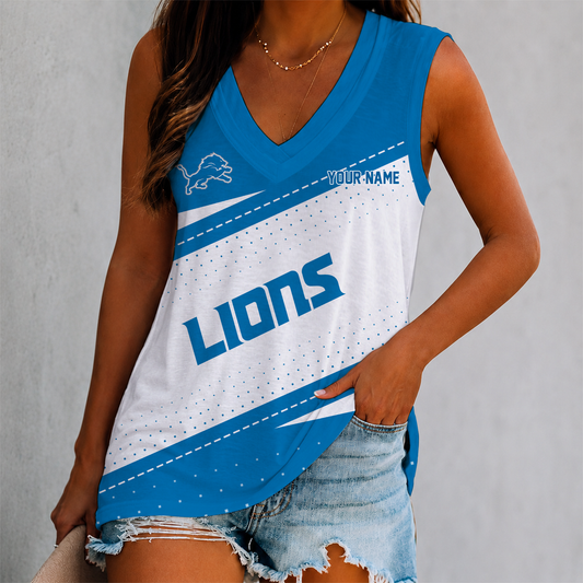 VIRAL EDITION - NEW CUSTOMIZED NFL04 DTL DETROIT LIONS WOMEN'S V-NECK TANK TOP