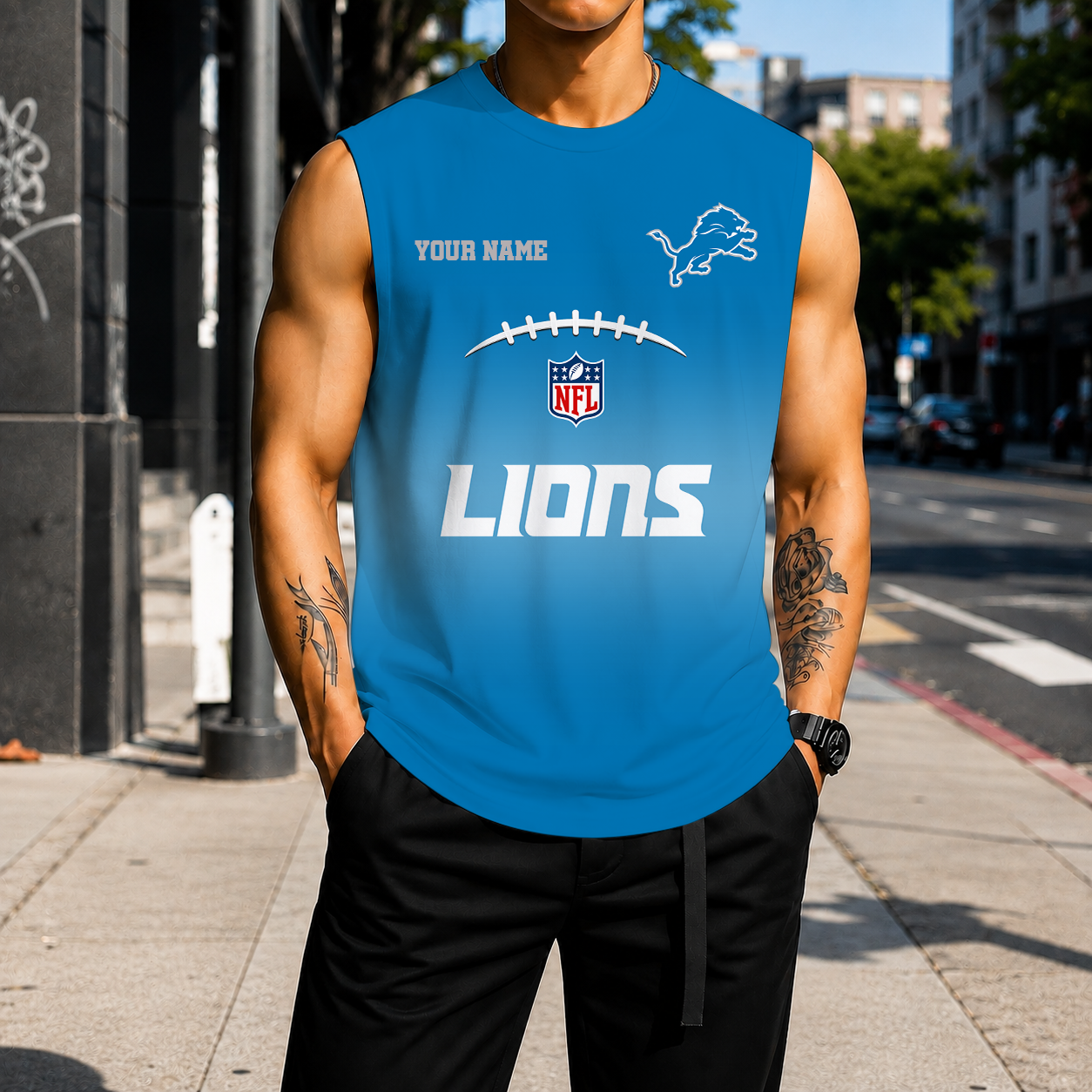 VIRAL EDITION - NEW CUSTOMIZED NFL04 DTL DETROIT LIONS MEN'S GYM SHIRT
