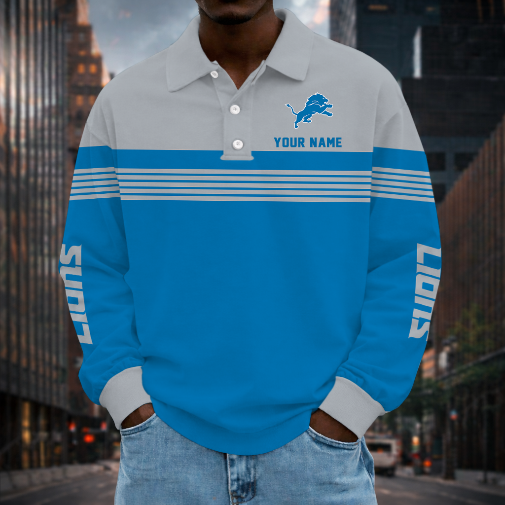 EXCLUSIVE EDITION - NEW CUSTOMIZED NFL04 DTL DETROIT LIONS LONG SLEEVE POLO SHIRT
