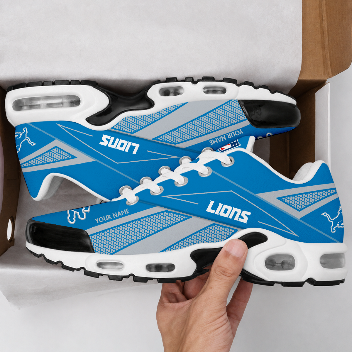 LIMITED EDITION - NEW CUSTOMIZED NFL04 DTL DETROIT LIONS AIR MAX PLUS SNEAKERS