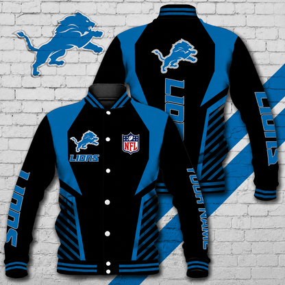 LIMITED EDITION - NEW CUSTOMIZED NFL04 DTL DETROIT LIONS SATIN VARSITY & BASEBALL JACKET