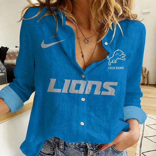 FINAL SALE - NEW CUSTOMIZED NFL04 DTL DETROIT LIONS WOMEN CASUAL SHIRT
