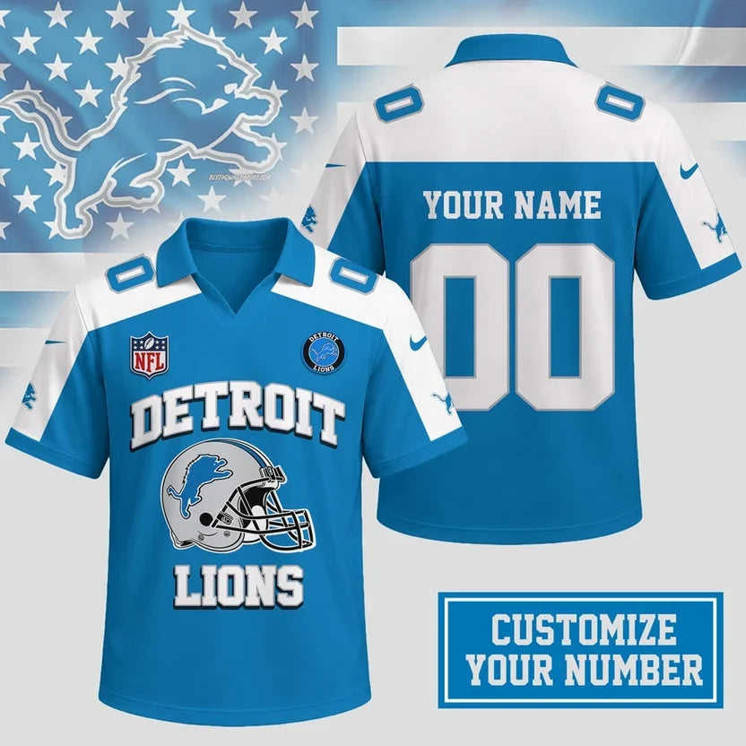 HOT DEAL - NEW CUSTOMIZED NFL04 DTL DETROIT LIONS POLO SHIRT