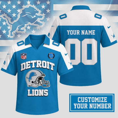 HOT DEAL - NEW CUSTOMIZED NFL04 DTL DETROIT LIONS POLO SHIRT