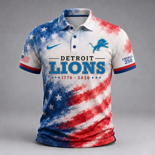 LIMITED EDITION - NEW CUSTOMIZED NFL04 DTL DETROIT LIONS USA 250TH ANNIVERSARY POLO SHIRT, ZIP POLO SHIRT & T-SHIRTS