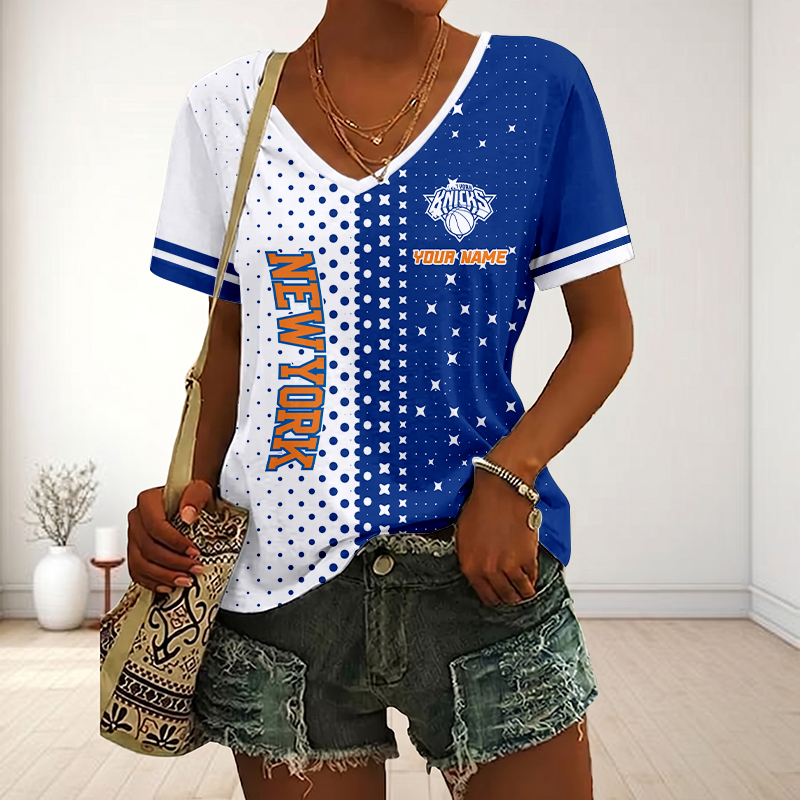 VIRAL EDITION - NEW CUSTOMIZED NBA04 NYK NEW YORK KNICKS V-NECK FEMALE SHIRT