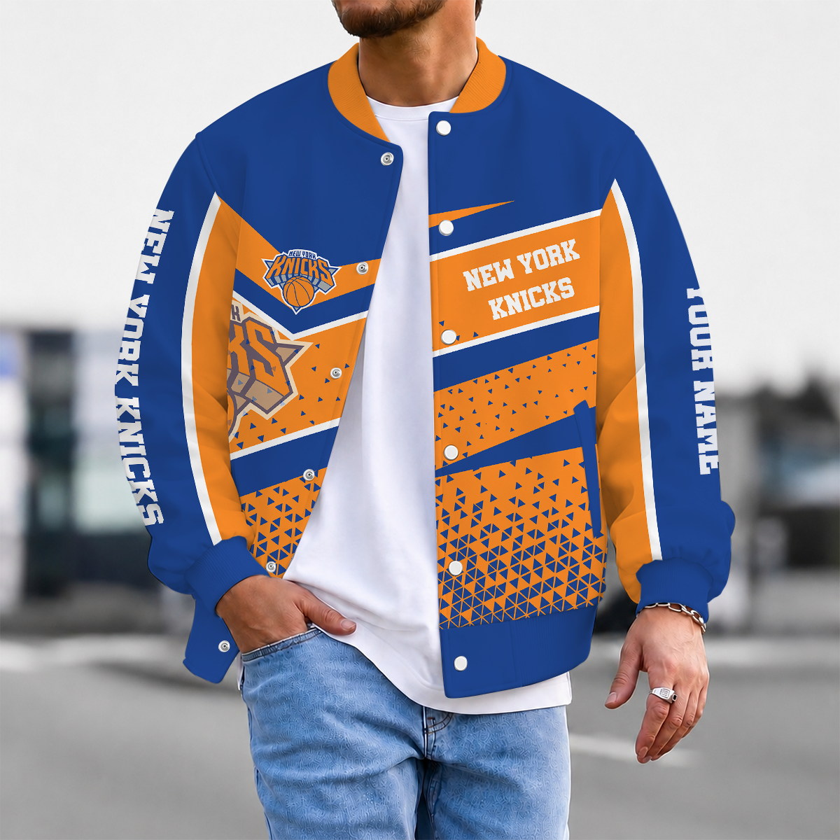 FLASH SALE - NEW CUSTOMIZED NBA04 NYK NEW YORK KNICKS BASEBALL JACKET, SATIN VARSITY JACKET