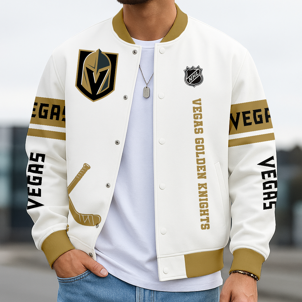 LIMITED EDITION - NEW CUSTOMIZED NHL04 VGK VG KNIGHTS BASEBALL JACKET, SATIN VARSITY JACKET