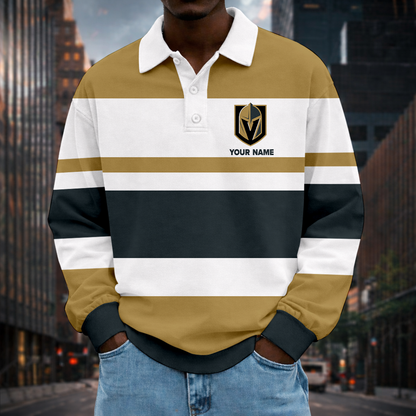 LIMITED EDITION - NEW CUSTOMIZED NHL04 VGK VG KNIGHTS MEN LONG SLEEVE POLO
