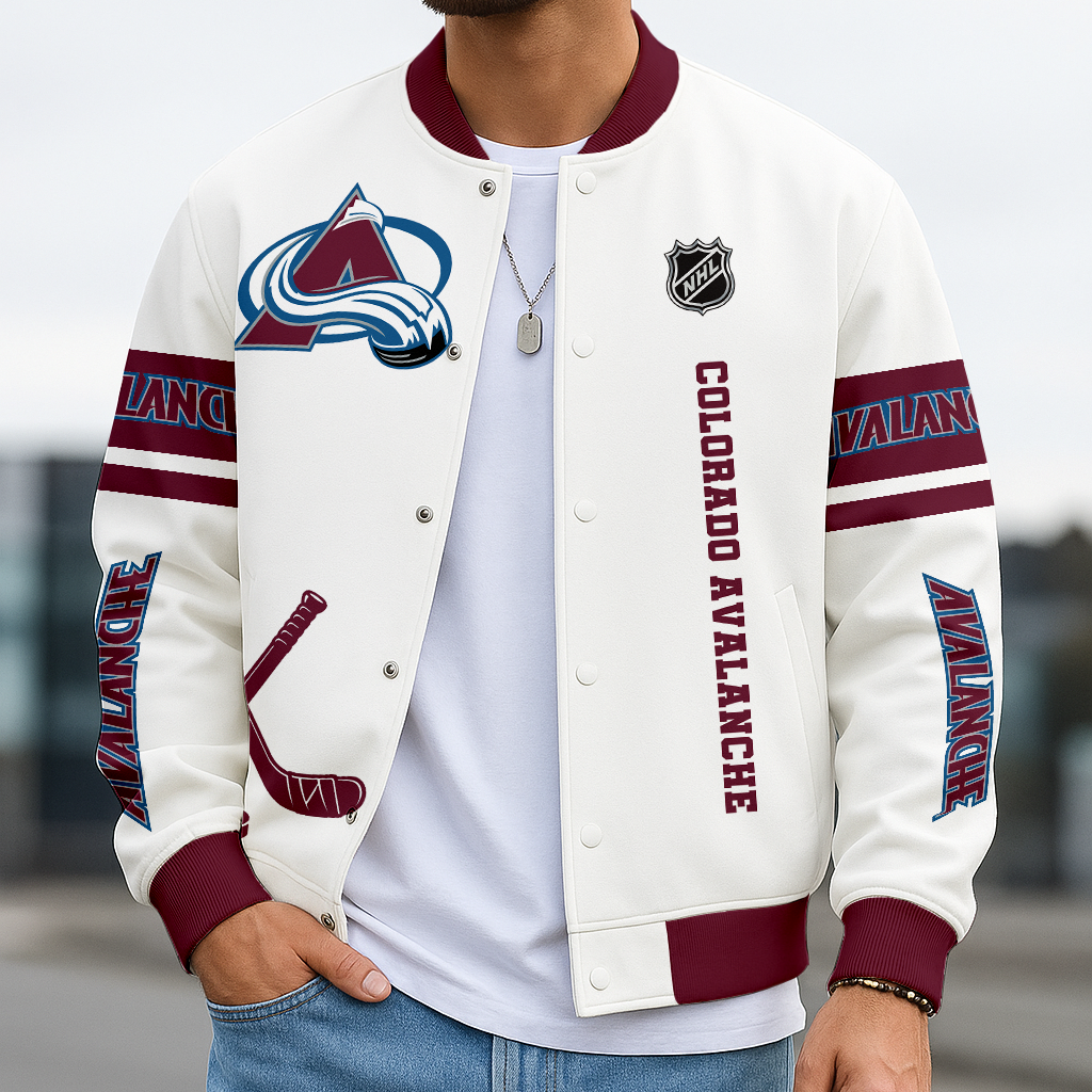 LIMITED EDITION - NEW CUSTOMIZED NHL05 CAL CL AVALANCHE BASEBALL JACKET, SATIN VARSITY JACKET