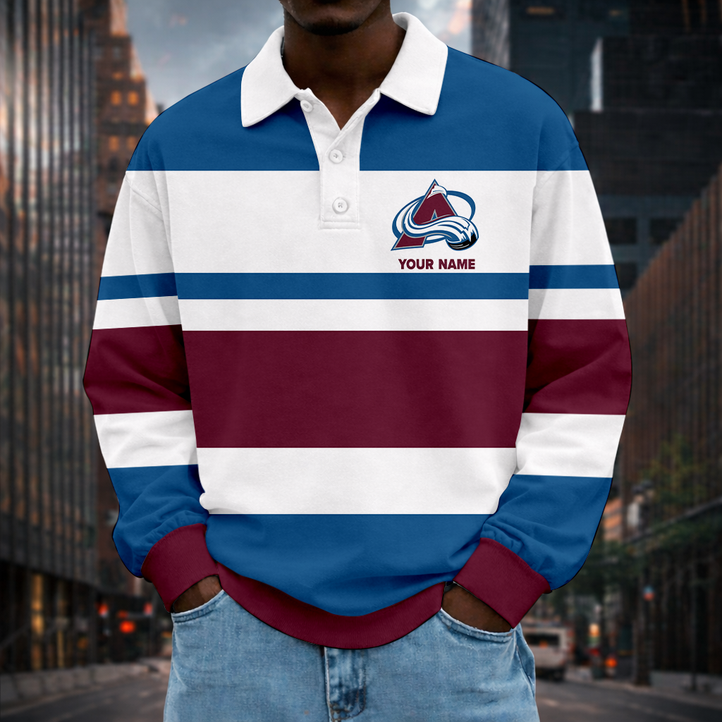 LIMITED EDITION - NEW CUSTOMIZED NHL05 CAL CL AVALANCHE MEN LONG SLEEVE POLO