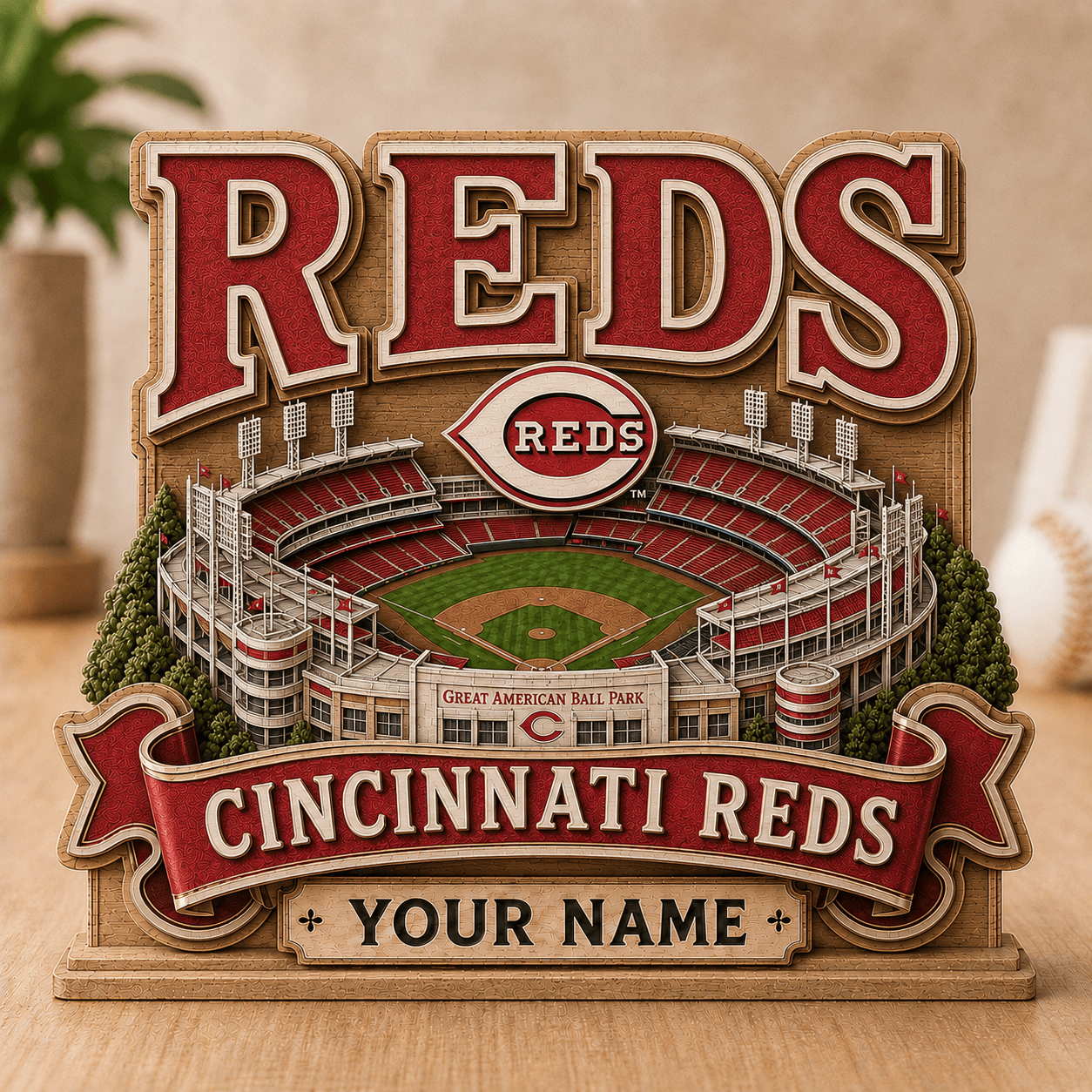 FLASH SALE - NEW CUSTOMIZED MLB05 CRS CINCINNATI REDS 3-LAYER WOODEN BLOCK