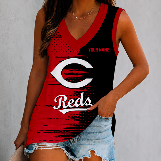 FINAL SALE - NEW CUSTOMIZED MLB05 CRS CINCINNATI REDS WOMEN'S V-NECK TANK TOP