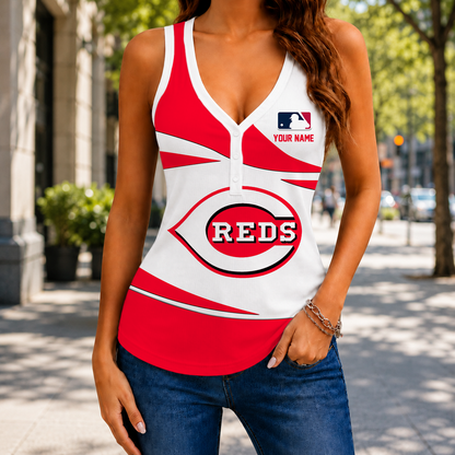 FINAL SALE - NEW CUSTOMIZED MLB05 CRS CINCINNATI REDS WOMEN'S V-NECK TANK TOP