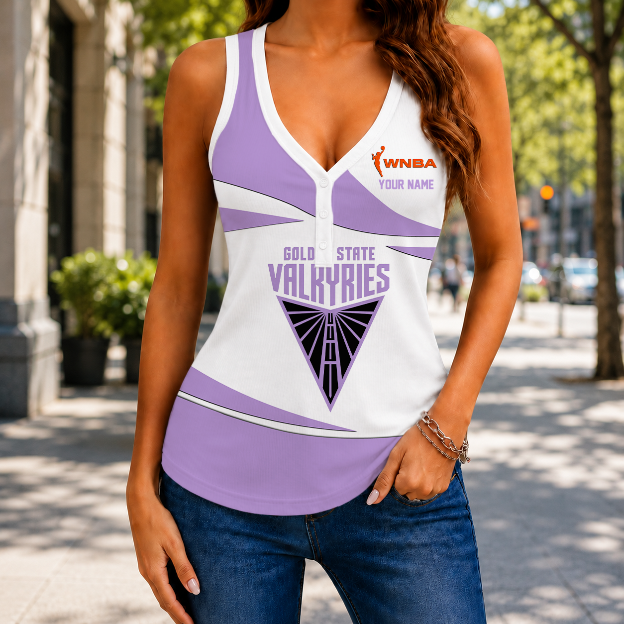 LIMITED EDITION - NEW CUSTOMIZED WNBA05 GSV GOLDEN STATE VALKYRIES WOMEN'S V-NECK TANK TOP
