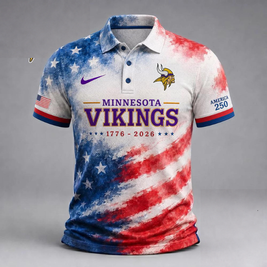 LIMITED EDITION - NEW CUSTOMIZED NFL05 MVK MINNESOTA VIKINGS USA 250TH ANNIVERSARY POLO SHIRT, ZIP POLO SHIRT & T-SHIRTS