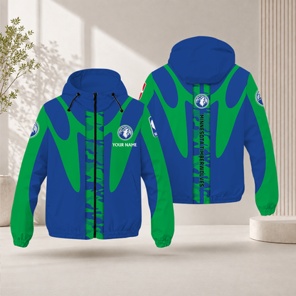 FINAL SALE - NEW CUSTOMIZED NBA05 MTW MINNESOTA TIMBERWOLVES WINDBREAKER JACKET