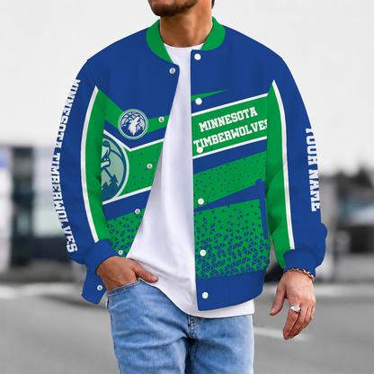 FLASH SALE - NEW CUSTOMIZED NBA05 MTW MINNESOTA TIMBERWOLVES BASEBALL JACKET, SATIN VARSITY JACKET