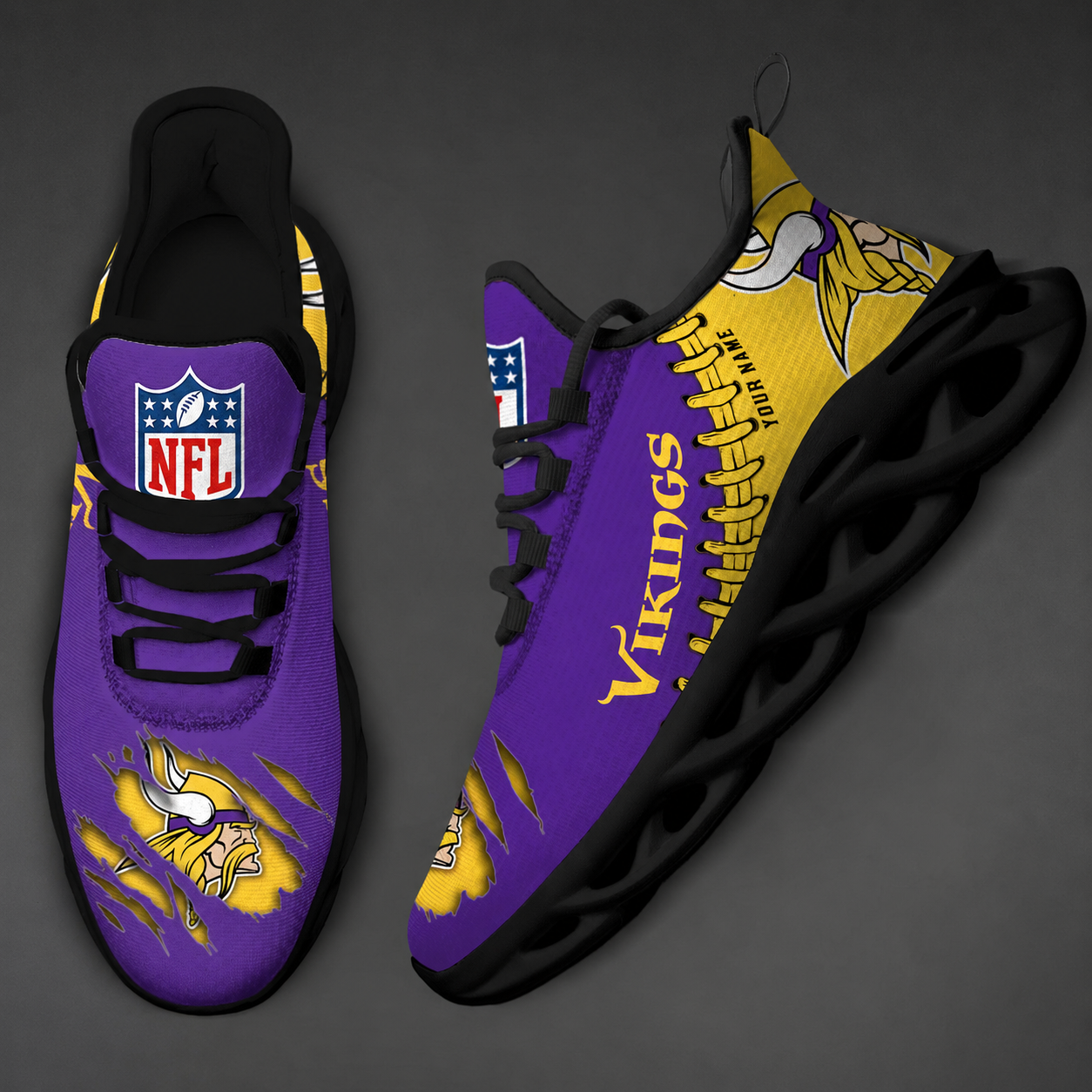 FINAL SALE - NEW CUSTOMIZED NFL05 MVK MINNESOTA VIKINGS UNISEX MAX SOUL SHOES