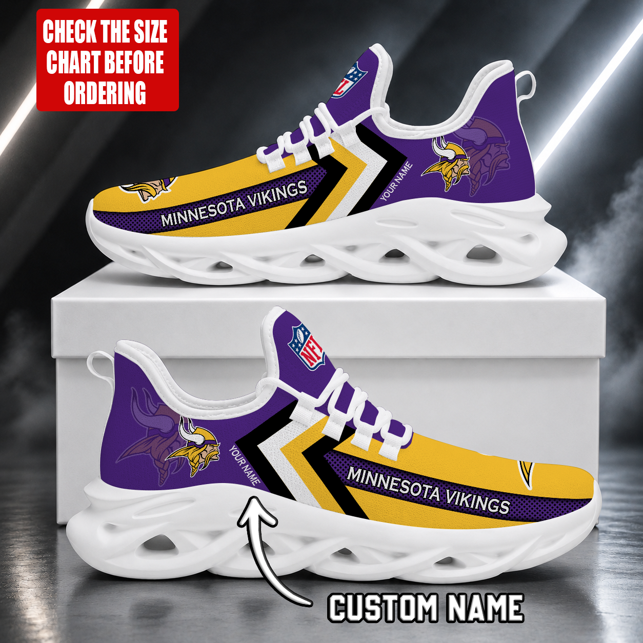 FINAL SALE - NEW CUSTOMIZED NFL05 MVK MINNESOTA VIKINGS UNISEX MAX SOUL SHOES