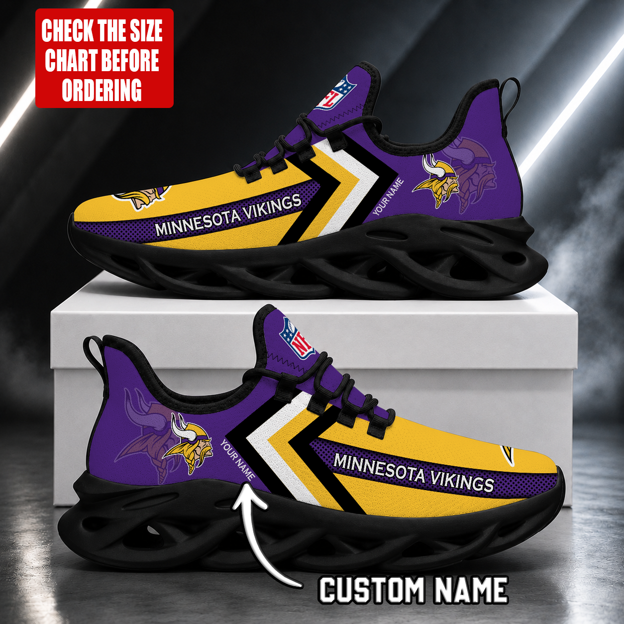 FINAL SALE - NEW CUSTOMIZED NFL05 MVK MINNESOTA VIKINGS UNISEX MAX SOUL SHOES