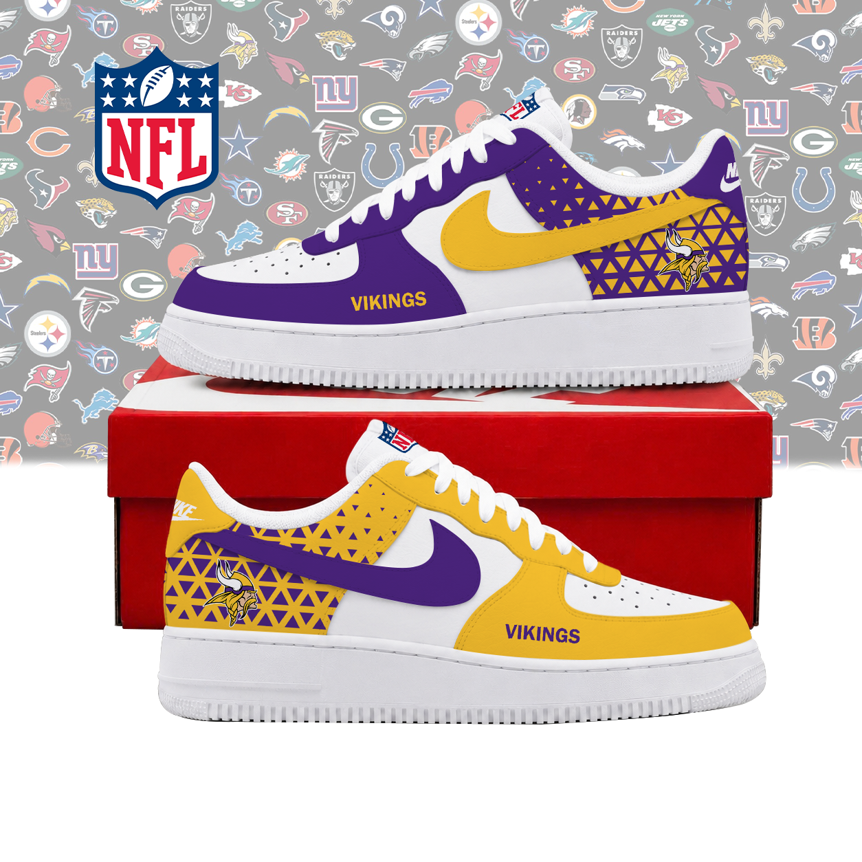 SPECIAL EDITION - NEW CUSTOMIZED NFL05 MVK MINNESOTA VIKINGS AF1 SHOES