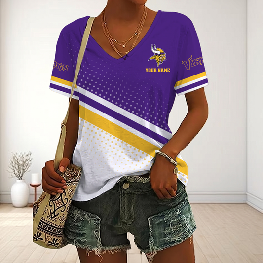 VIRAL EDITION - NEW CUSTOMIZED NFL05 MVK MINNESOTA VIKINGS V-NECK FEMALE SHIRT