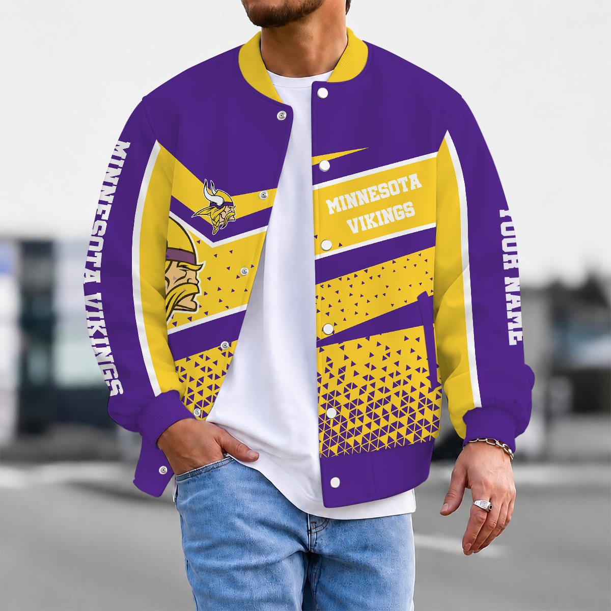 FLASH SALE - NEW CUSTOMIZED NFL05 MVK MINNESOTA VIKINGS SATIN VARSITY & BASEBALL JACKET