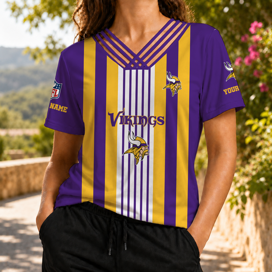 FINAL SALE - NEW CUSTOMIZED NFL05 MVK MINNESOTA VIKINGS V-NECK SHIRT