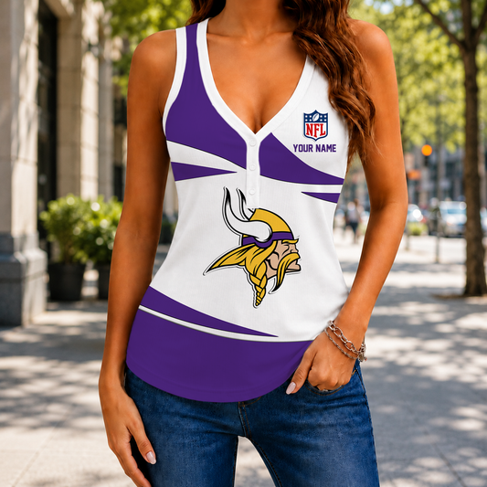 FINAL SALE - NEW CUSTOMIZED NFL05 MVK MINNESOTA VIKINGS WOMEN'S V-NECK TANK TOP