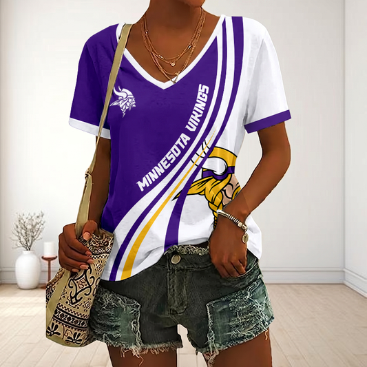 LIMITED EDITION - NEW CUSTOMIZED NFL05 MVK MINNESOTA VIKINGS V-NECK FEMALE SHIRT