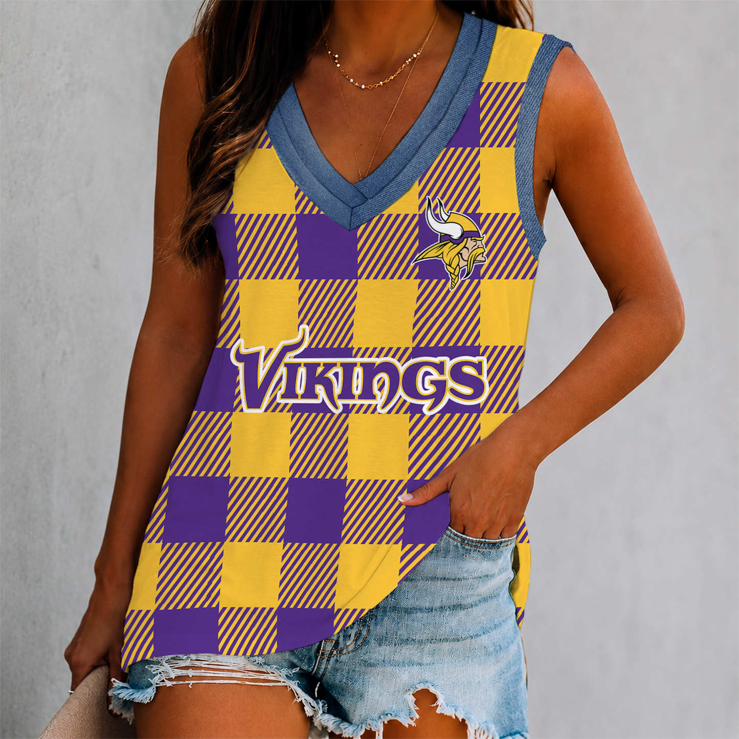FLASH SALE - NEW CUSTOMIZED NFL05 MVK MINNESOTA VIKINGS WOMEN'S V-NECK TANK TOP