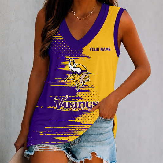 FINAL SALE - NEW CUSTOMIZED NFL05 MVK MINNESOTA VIKINGS WOMEN'S V-NECK TANK TOP