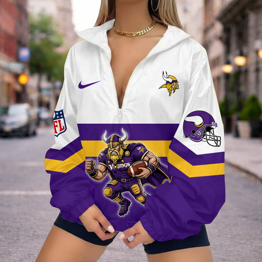 FINAL SALE - NEW CUSTOMIZED NFL05 MVK MINNESOTA VIKINGS V-NECK ZIPPER SWEATSHIRT JACKET