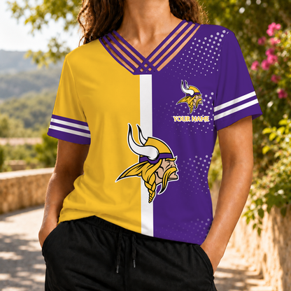 VIRAL EDITION - NEW CUSTOMIZED NFL05 MVK MINNESOTA VIKINGS V-NECK SHIRT