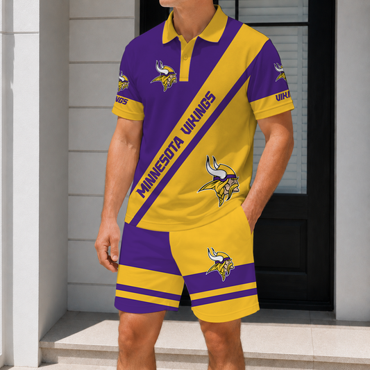 FINAL SALE - NEW CUSTOMIZED NFL05 MVK MINNESOTA VIKINGS POLO SHIRT & SHORT PANTS SET