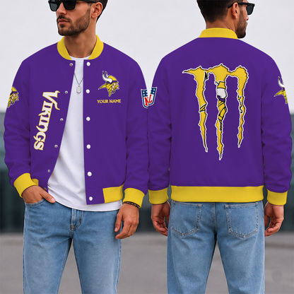 FINAL SALE - NEW CUSTOMIZED NFL05 MVK MINNESOTA VIKINGS SATIN VARSITY & BASEBALL JACKET