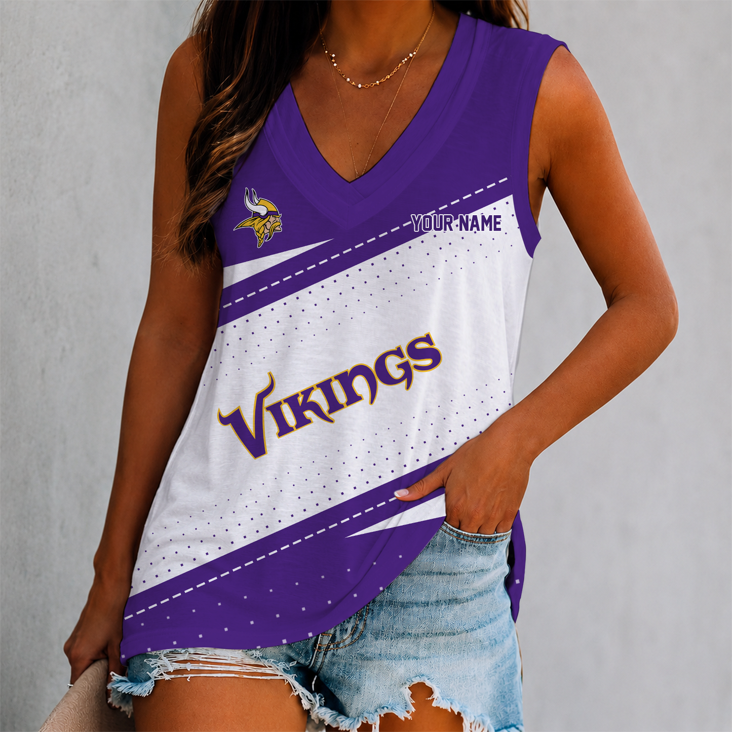 VIRAL EDITION - NEW CUSTOMIZED NFL05 MVK MINNESOTA VIKINGS WOMEN'S V-NECK TANK TOP
