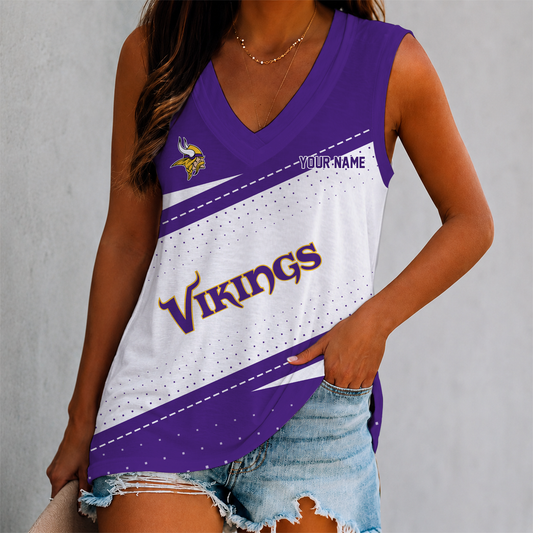 VIRAL EDITION - NEW CUSTOMIZED NFL05 MVK MINNESOTA VIKINGS WOMEN'S V-NECK TANK TOP