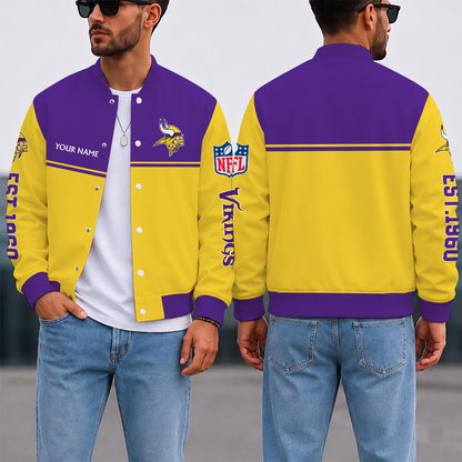 FINAL SALE - NEW CUSTOMIZED NFL05 MVK MINNESOTA VIKINGS SATIN VARSITY & BASEBALL JACKET