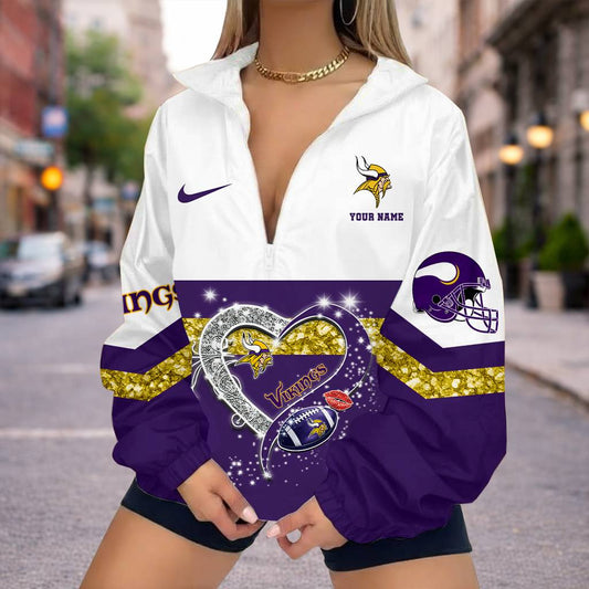 FINAL SALE - NEW CUSTOMIZED NFL05 MVK MINNESOTA VIKINGS V-NECK ZIPPER SWEATSHIRT JACKET