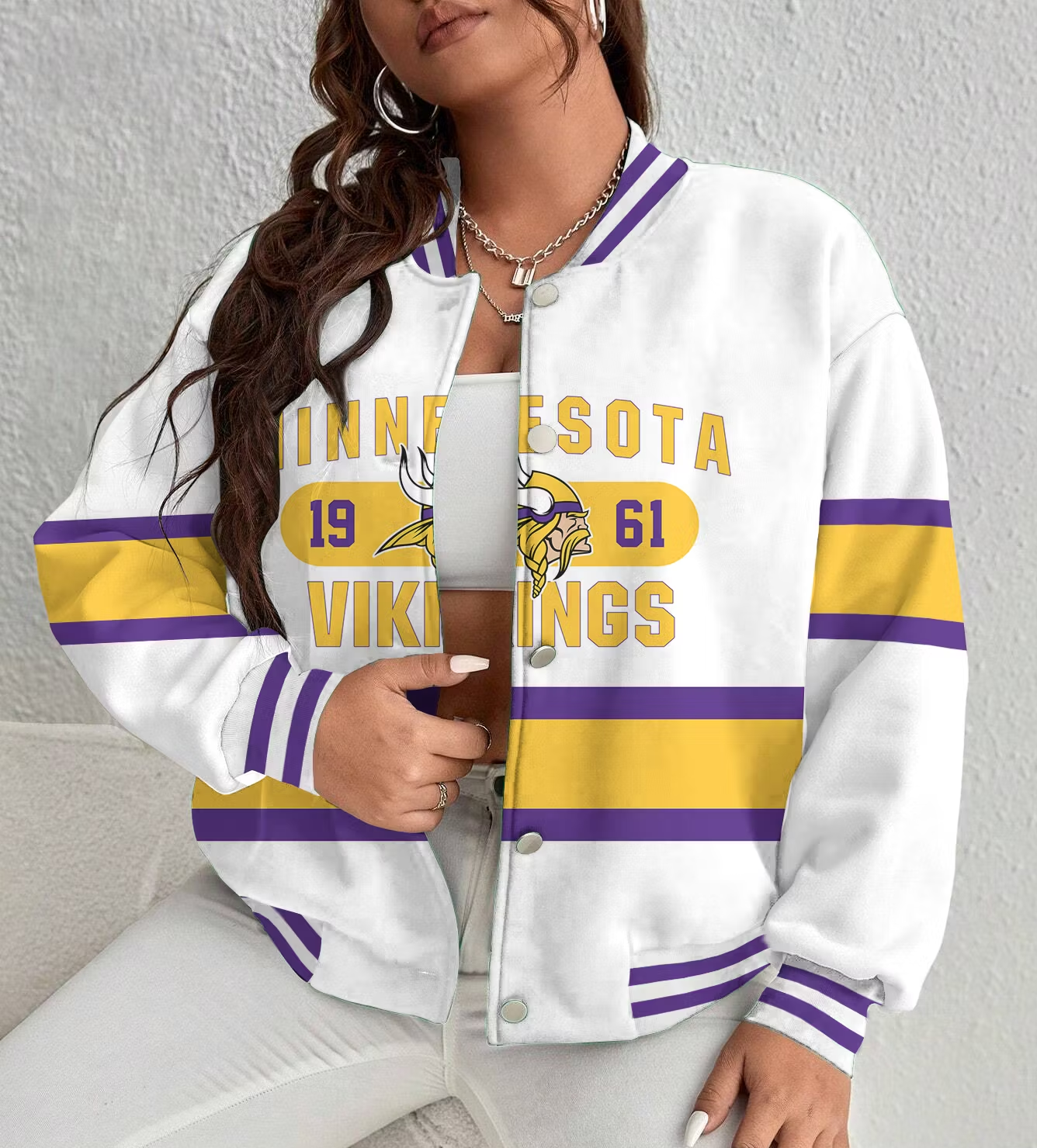FINAL SALE - NEW CUSTOMIZED NFL05 MVK MINNESOTA VIKINGS SATIN VARSITY & BASEBALL JACKET
