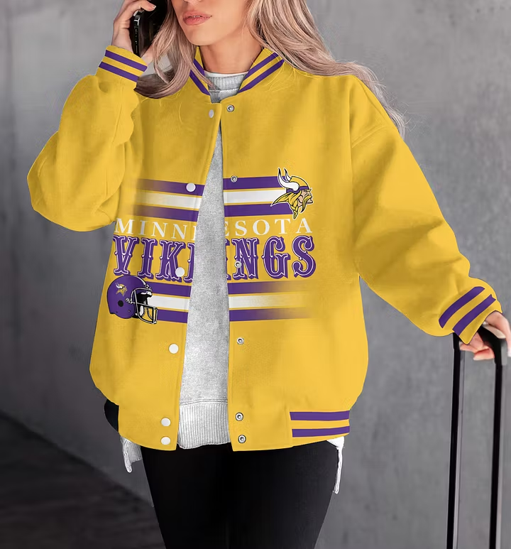 FINAL SALE - NEW CUSTOMIZED NFL05 MVK MINNESOTA VIKINGS SATIN VARSITY & BASEBALL JACKET