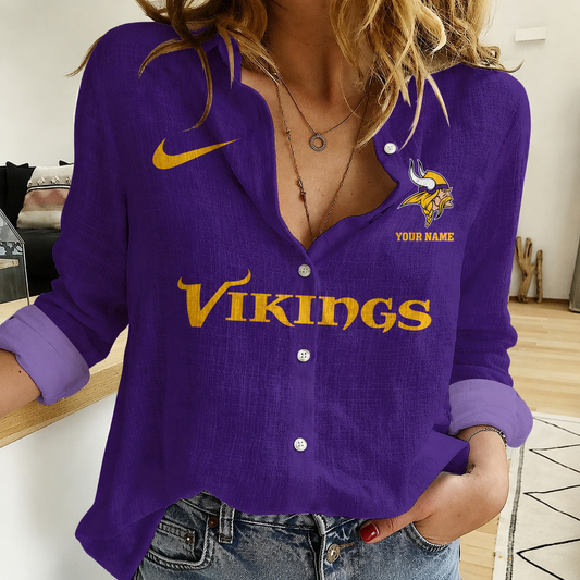 FINAL SALE - NEW CUSTOMIZED NFL05 MVK MINNESOTA VIKINGS WOMEN CASUAL SHIRT