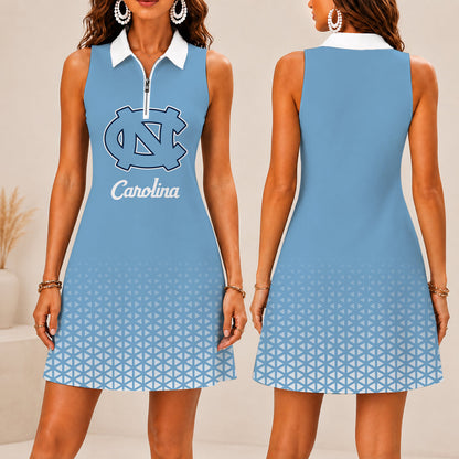 VIRAL EDITION - NEW CUSTOMIZED | NCAA MAM05 NTH NORTH CAROLINA TAR HEELS WOMEN'S ZIP SLEEVELESS POLO DRESS
