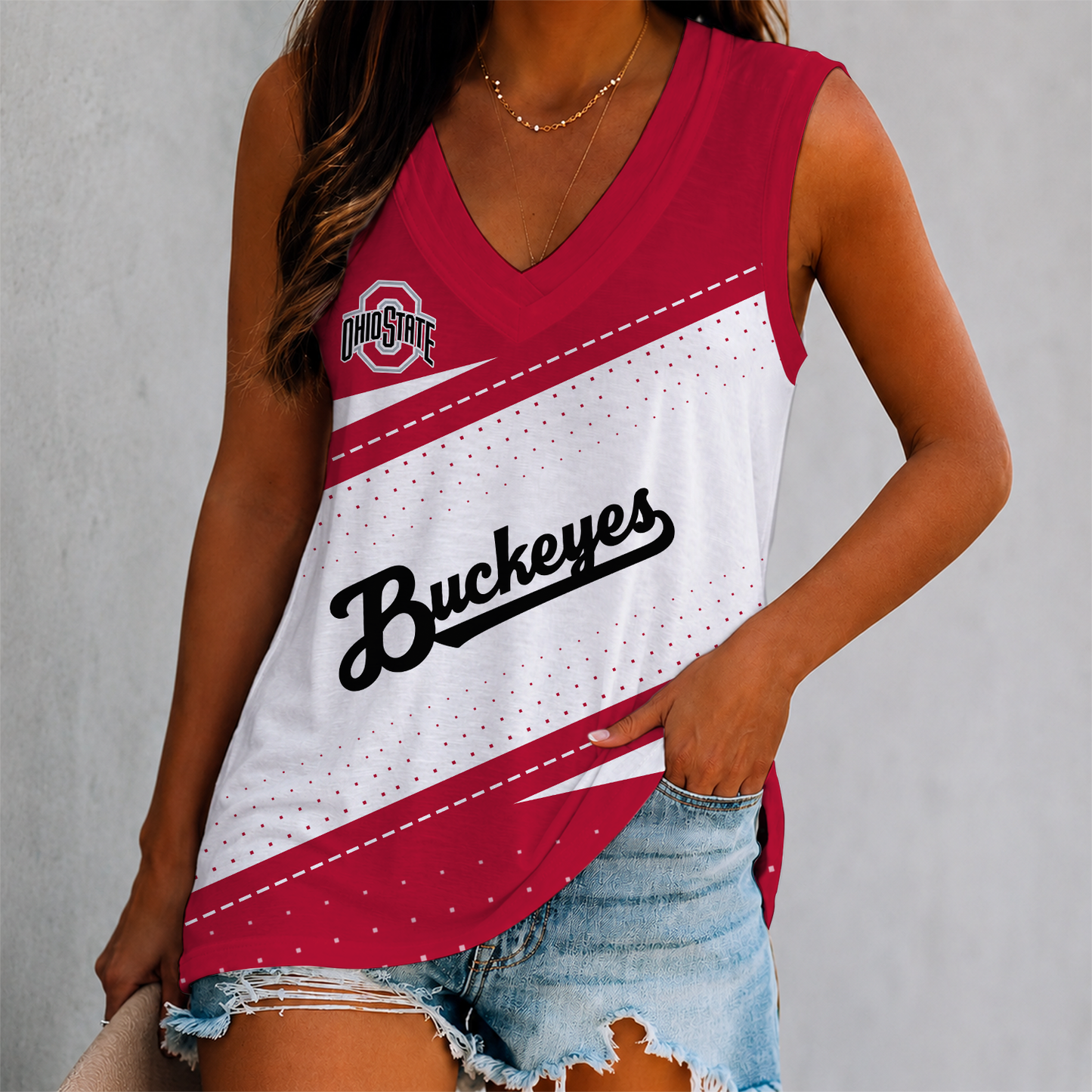 FINAL SALE - NEW CUSTOMIZED NCAA FBS05 OSB OHIO STATE BUCKEYES WOMEN'S V-NECK TANK TOP