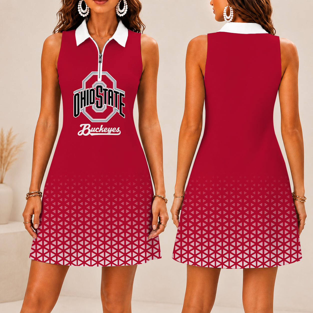LIMITED EDITION - NEW CUSTOMIZED NCAA FBS05 OSB OHIO STATE BUCKEYES WOMEN'S ZIP SLEEVELESS POLO DRESS