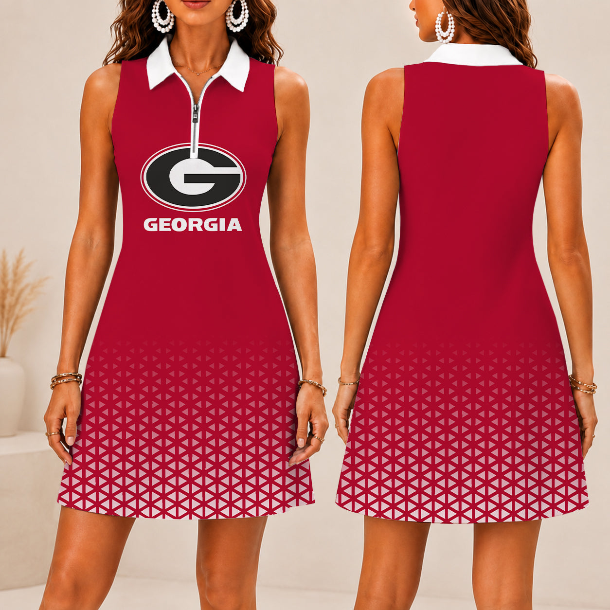 LIMITED EDITION - NEW CUSTOMIZED NCAA FBS06 GEB GEORGIA BULLDOGS WOMEN'S ZIP SLEEVELESS POLO DRESS