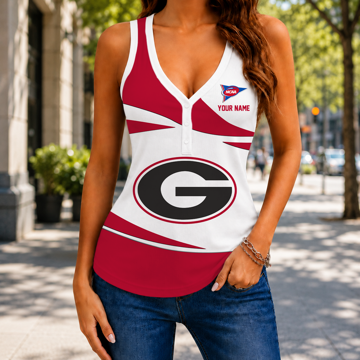 SPECIAL EDITION - NEW CUSTOMIZED NCAA FBS06 GEB GEORGIA BULLDOGS WOMEN'S V-NECK TANK TOP