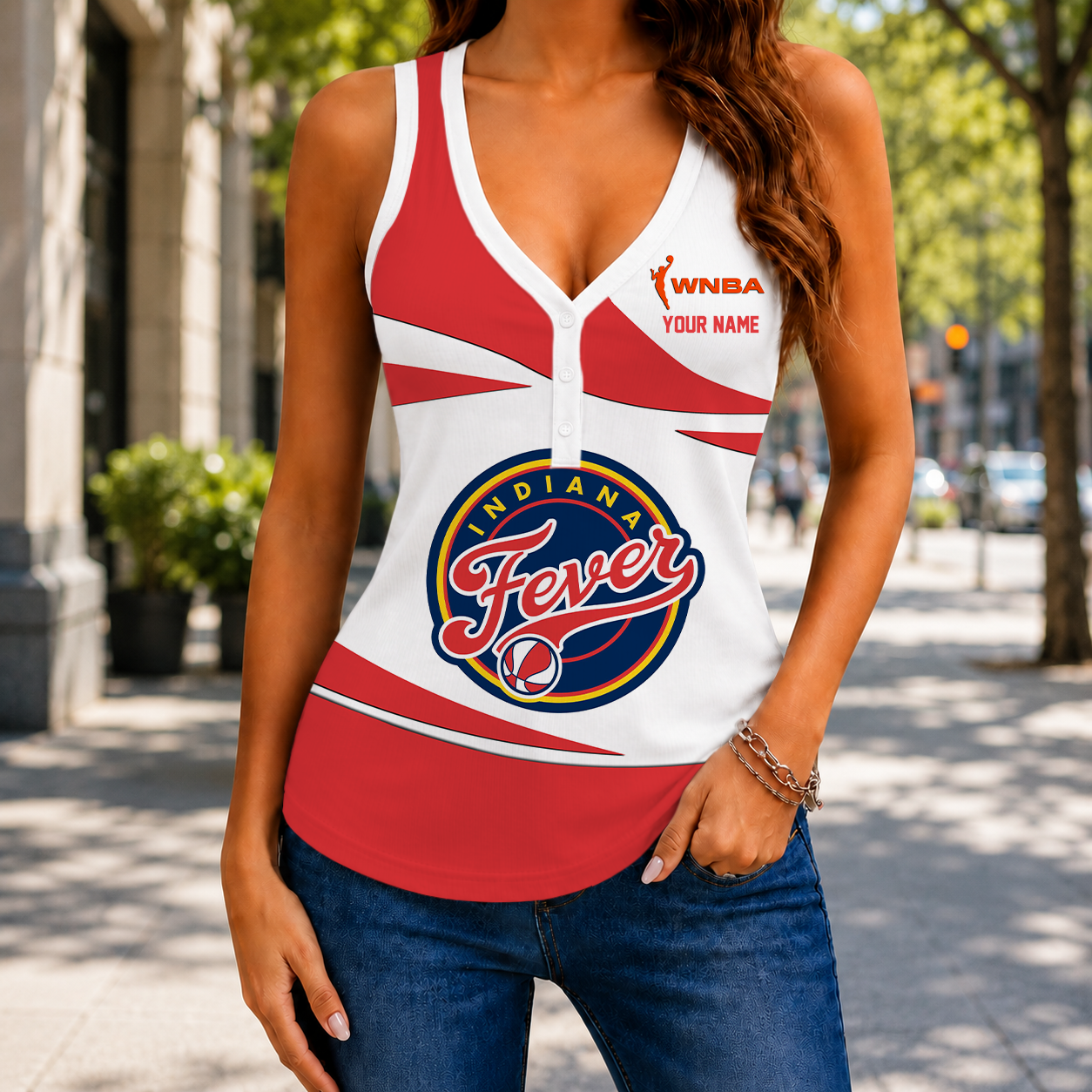 LIMITED EDITION - NEW CUSTOMIZED WNBA06 IDF INDIANA FEVER WOMEN'S V-NECK TANK TOP